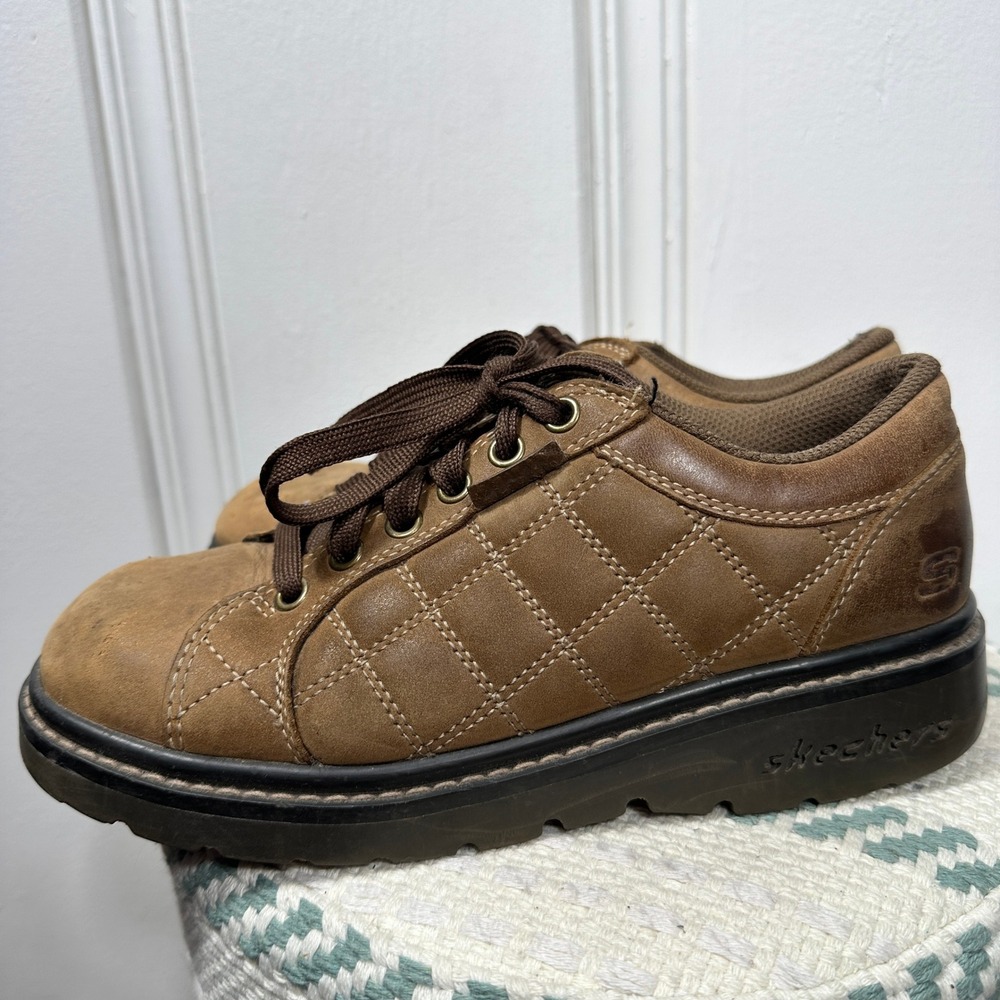 Skechers USA Womens 7 Brown Leather Chunky Platform Oxford Shoes Y2K 43950